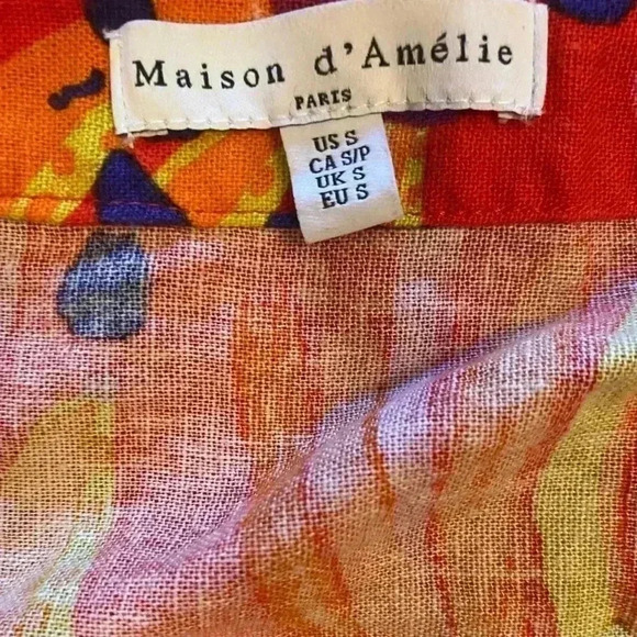 Maison d’Amelie Tropical Tie Front Linen Blend V-Neck 3/4 Sleeve Top Size Small - Picture 8 of 10